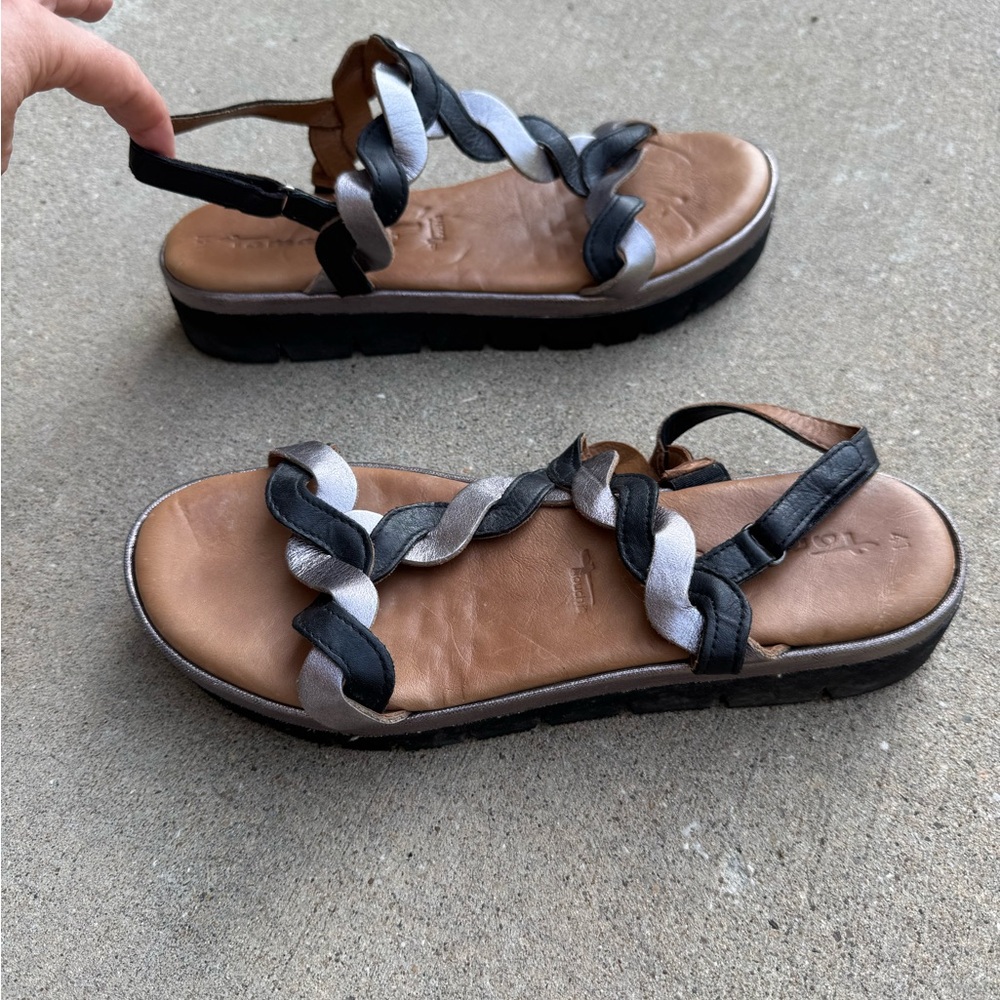 TAMARIS NIMASOL black silver leather sandals Ankle Strap Women's Size 41